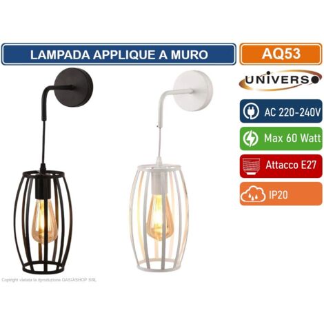 UNIVERSO AQ53 LAMPADA APPLIQUE A MURO CON FORMA OVALE TRIDIMENSIONALE CON ATTACCO E27 MAX 60W COLORE BIANCO - NERO - Colore Struttura:Bianco