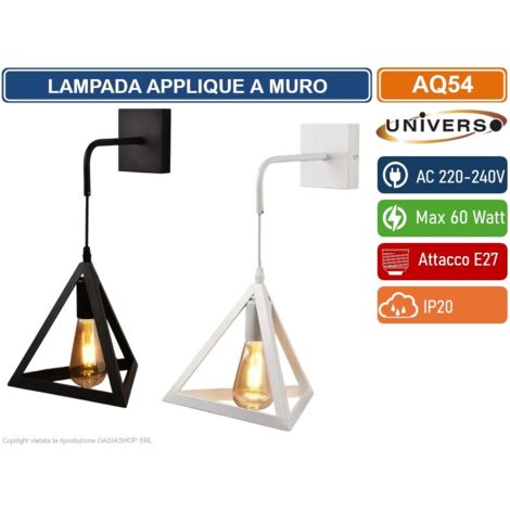 UNIVERSO AQ54 LAMPADA APPLIQUE A MURO CON FORMA TRIANGOLARE TRIDIMENSIONALE CON ATTACCO E27 MAX 60W COLORE BIANCO - NERO - Colore Struttura:Nero