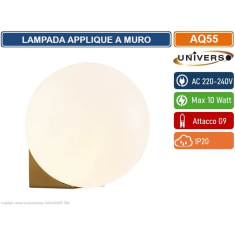 UNIVERSO AQ55 LAMPADA APPLIQUE MONTAGGIO A MURO MINIMLISTA  SFERA IN ACRILICO CON ATTACCO G9 MAX 10W