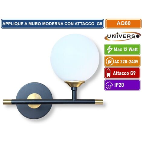 UNIVERSO AQ60 APPLIQUE MODERNO DA INTERNO CON SFERA DECORATIVA CON PORTALAMPAGA ATTACCO G9
