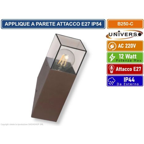 UNIVERSO B250-C APPLIQUE LAMPADA DA PARETE OBLIQUA CON PORTALAMPADA E27 DA ESTERNO IP44 ROSSO RUGGINE