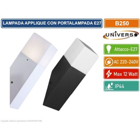 UNIVERSO B250 PORTALAMPADA APPLIQUE DA GIARDINO WALL LIGHT DA MURO QUADRATO PER LAMPADINE E27 COLORE BIANCO - NERO - Colore Struttura:Bianco