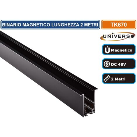 UNIVERSO BINARIO LINEARE IN ALLUMINIO NERO PER TRACK LIGHTS MAGNETICHE DC 48V LUNGHEZZA 2 METRI