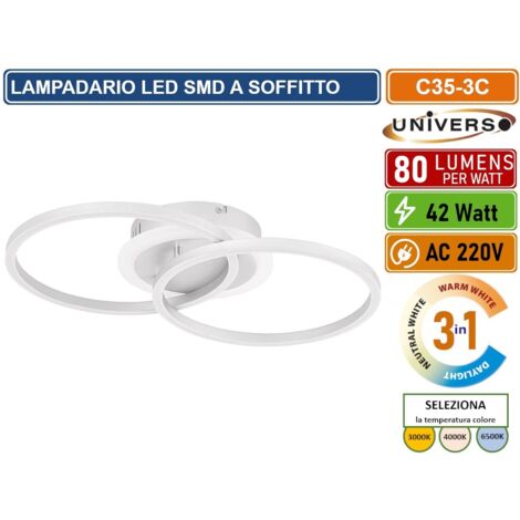 UNIVERSO C35 PLAFONIERA LAMPADARIO LED SMD A SOFFITTO DESIGN AD ANELLI 42W 3IN1 CCT CAMBIA COLORE LUCE