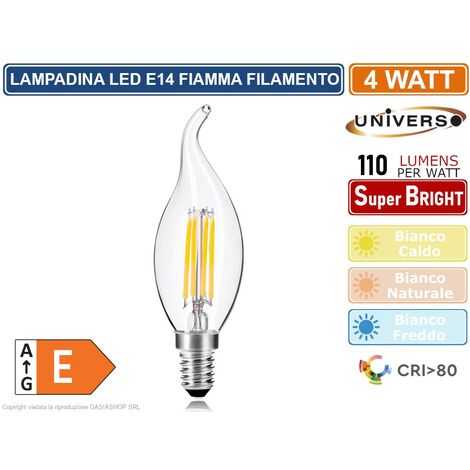 UNIVERSO C35A-T LAMPADINA LED FILAMENTO E14 4W CANDELA A FIAMMA - 3000K 4000K 6500K - Colore Luce: Bianco Freddo