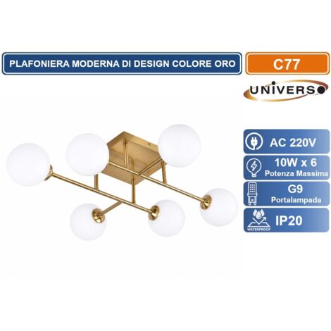 UNIVERSO C77 PLAFONIERA MODERNA 6 SFERE IN POLIETILENE PE CON ATTACCO G9 DESIGN MINIMAL ELEGANTE IP20