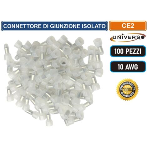 UNIVERSO CE2 CONFEZIONE 100 PEZZI CONNETTORE DI GIUNZIONE A CRIMPARE ISOLATO PER CAVI DA 10 AWG