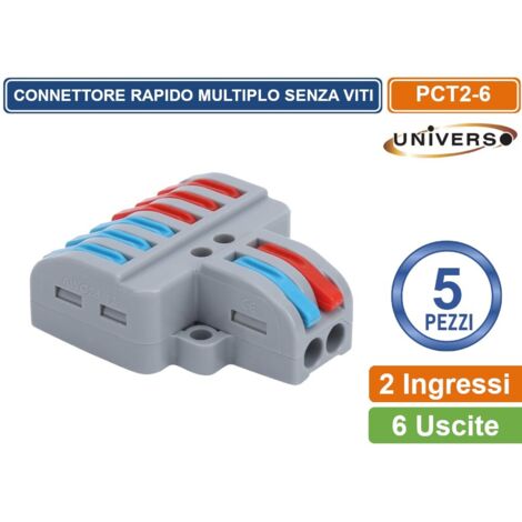 UNIVERSO CONFEZIONE 5 PEZZI MORSETTO CONNETTORE UNIVERSALE MULTIPLO CONNESSIONE RAPIDA SENZA VITI  2 POLI IN INGRESSO 6 POLI IN USCITA