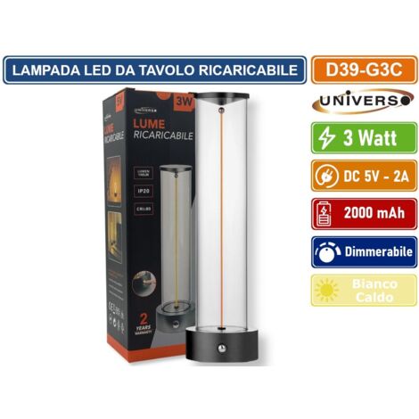 UNIVERSO D39-G3C LAMPADA DA TAVOLO LED RICARICABILE 3W CON FILO LUMINOSO MAGNETICO TOUCH – LUCE CALDA 2200K DECORATIVA PER BAR RISTORANTI
