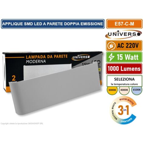 UNIVERSO E57-B3C LAMPADA APPLIQUE SMD LED BIANCA DA MURO 15W IP20 CON DOPPIO LED CCT SWITCH CAMBIA COLORE LUCE