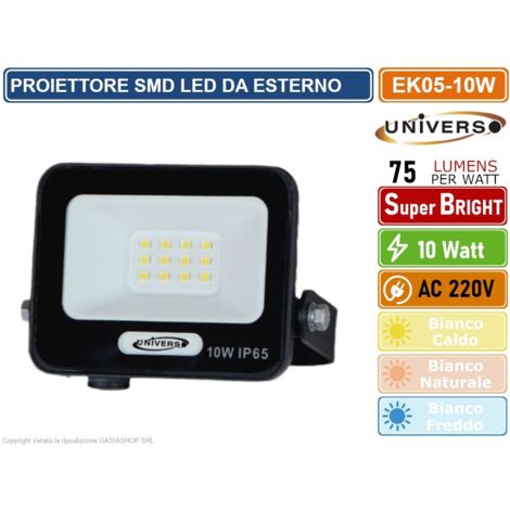 UNIVERSO EK05-10W-N FARO PROIETTORE SMD LED FLOODLIGHT 10W SLIM IP65 COLORE NERO - 3000K 4000K 6500K - Colore Luce:Bianco Freddo