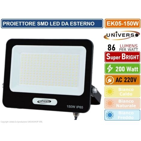 UNIVERSO EK05-150W-N FARO PROIETTORE SMD LED FLOODLIGHT 150W SLIM IP65 COLORE NERO - 3000K 4000K 6500K - Colore Luce:Bianco Freddo