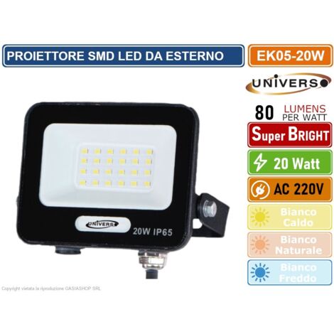 UNIVERSO EK05-20W-N FARO PROIETTORE SMD LED FLOODLIGHT 20W SLIM IP65 COLORE NERO - 3000K 4000K 6500K - Colore Luce:Bianco Naturale