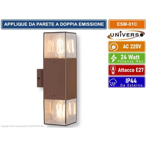 UNIVERSO ESM-01C APPLIQUE DOPPIA EMISSIONE CON PORTALAMPADA E27 DA ESTERNO IP44 ROSSO RUGGINE