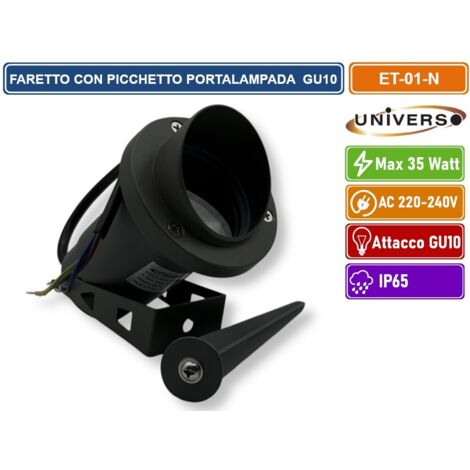 UNIVERSO ET-01-N PORTAFARETTO DA GIARDINO CON PORTALAMPADA PER LAMPADINE GU10 PICCHETTO DA INTERRAMENTO IN ALLUMINIO NERO
