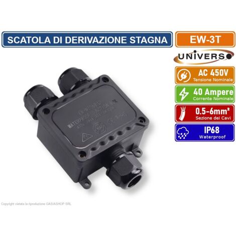 UNIVERSO EW-3T SCATOLA DI DERIVAZIONE STAGNA IMPERMEABILE IP68 CON 3 TERMINALI