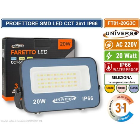 UNIVERSO FT01-20G3C FARO PROIETTORE SMD LED ULTRA SLIM 20W CCT SWITCH TEMPERATURA COLORE SELEZIONABILE IP66
