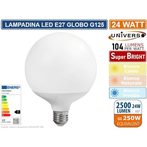 UNIVERSO G125-24W LAMPADINA LED E27 24W GLOBO G125 2500 LUMEN 3000K 4000K 6500K - Colore Luce:Bianco Freddo