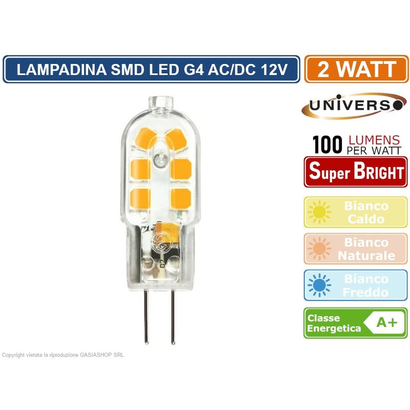 Image of G4-05 lampadina led G4 2W bulb chip smd 300° 200 lumen ac/dc 12V - Colore Luce: Bianco Naturale - Universo
