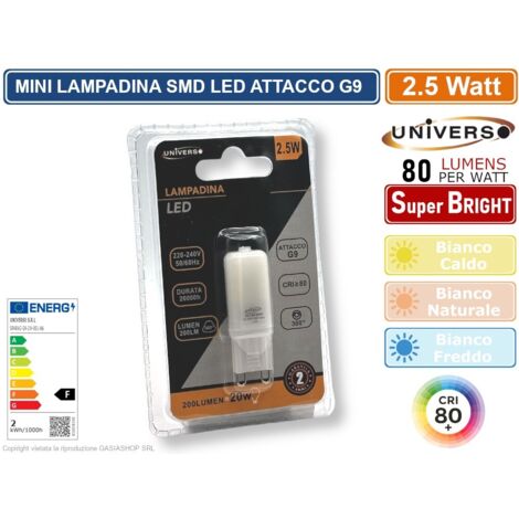 UNIVERSO G9-2.5W-O MINI LAMPADINA BULB SPOTLIGHT SMD LED 2835 G9 2.5W 200 LUMEN 3000K - 4000K - 6500K - Colore Luce:Bianco Naturale