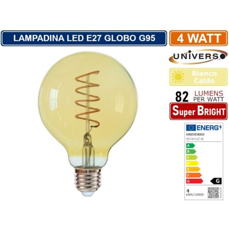 UNIVERSO G95-S-OC LAMPADINA LED E27 4W GLOBO G95 FILAMENT VETRO AMBRATO BIANCO CALDO 2500K