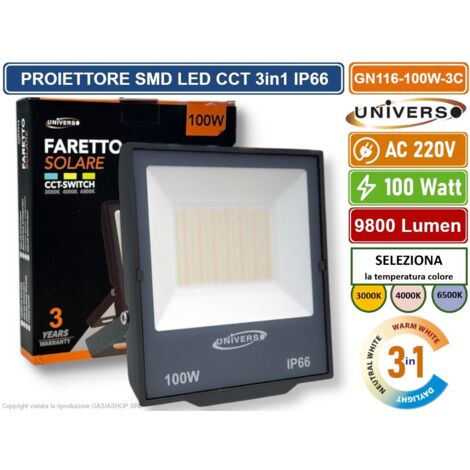 UNIVERSO GN116-100W-3C FARO PROIETTORE SMD LED FLOODLIGHT 100W SLIM IP66 COLORE GRIGIO CCT 3in1 COLORE LUCE SELEZIONABILE