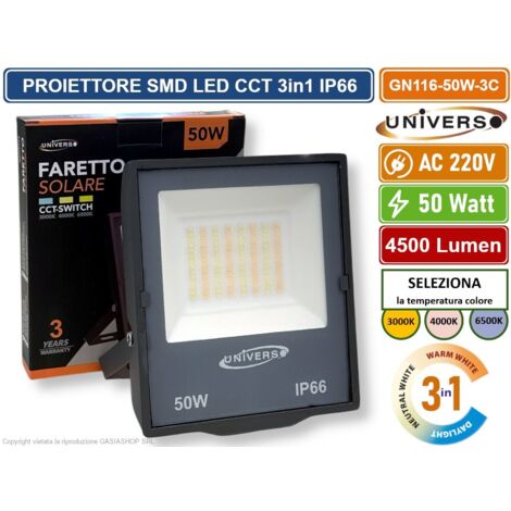 UNIVERSO GN116-50W-3C FARO PROIETTORE SMD LED FLOODLIGHT 50W SLIM IP66 COLORE GRIGIO CCT 3in1 COLORE LUCE SELEZIONABILE