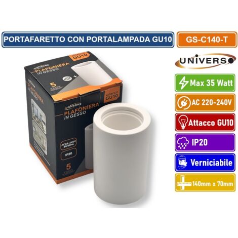 UNIVERSO GS-C140-T PORTAFARETTO ROTONDO IN GESSO VERNICIABILE A MONTAGGIO SUPERFICIALE PER LAMPADINE GU10 e GU5.3