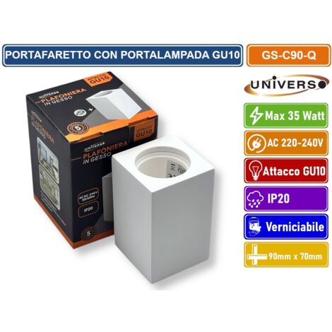UNIVERSO GS-C90-Q PORTAFARETTO QUADRATO IN GESSO VERNICIABILE A MONTAGGIO SUPERFICIALE PER LAMPADINE GU10 e GU5.3
