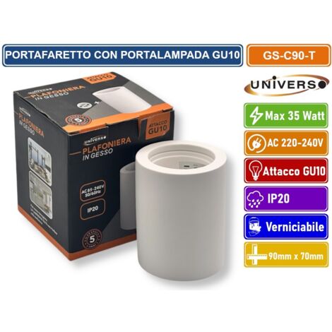 UNIVERSO GS-C90-T PORTAFARETTO ROTONDO IN GESSO VERNICIABILE A MONTAGGIO SUPERFICIALE PER LAMPADINE GU10 e GU5.3