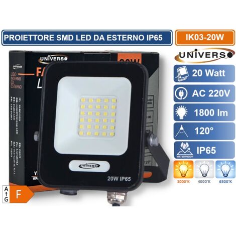UNIVERSO IK03-20W-N PROIETTORE SMD LED 20W DA ESTERNO IP65 1800LM BIANCO NATURALE - 4000K