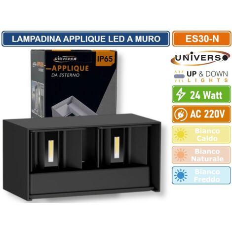 UNIVERSO LAMPADA APPLIQUE LED DA MURO NERA 24W WALL LIGHT CON DOPPIO FASCIO LUMINOSO REGOLABILE IP65 - Colore Luce:Bianco Freddo