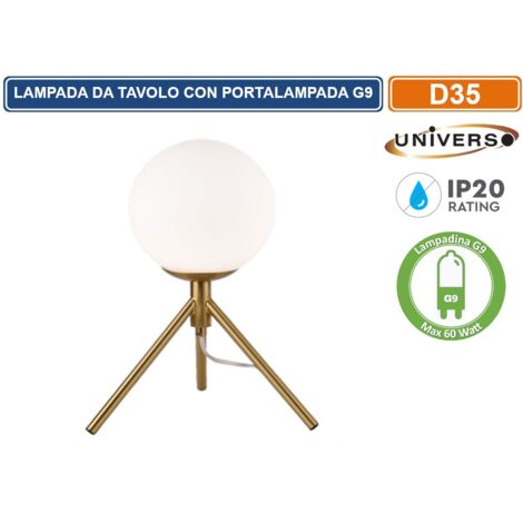 UNIVERSO LAMPADA DA TAVOLO BRONZO A SFERA IN METALLO E PARALUME IN VETRO CON ATTACCO G9 MAX 60W