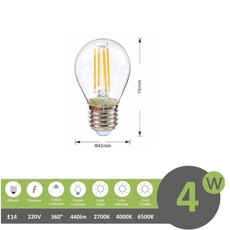 UNIVERSO LAMPADINA LED E27 4W MINIGLOBO G45 A FILAMENTO 440 LUMEN - Colore Luce: Bianco Caldo