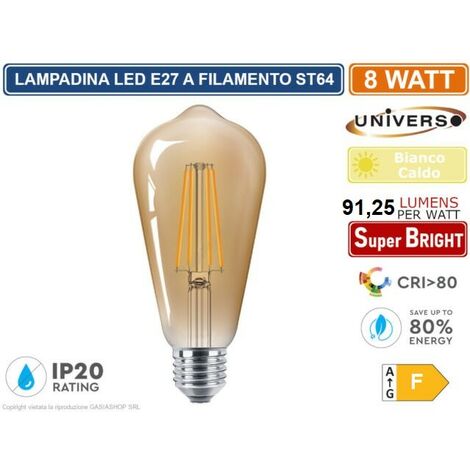 UNIVERSO LAMPADINA LED E27 8W BULB ST64 FILAMENTO AMBRATA BIANCO CALDO 2500K