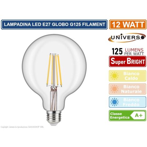 UNIVERSO LAMPADINA LED FILAMENTO E27 12W GLOBO G125 1500 LUMEN - Colore Luce:Bianco Caldo