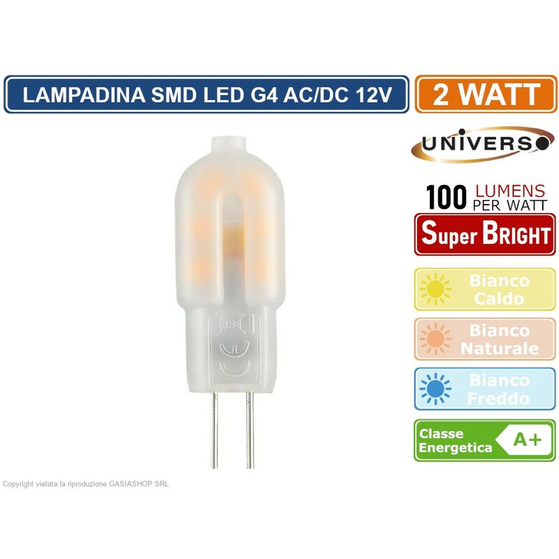 Image of Universo - lampadina led G4 2W bulb chip smd 300° 200 lumen ac/dc 12V - Colore Luce: Bianco Freddo