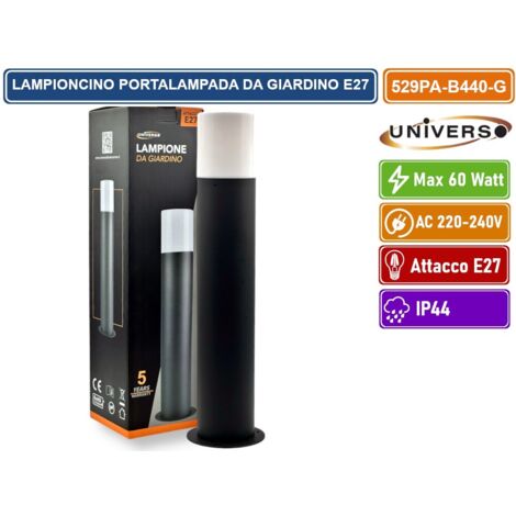 UNIVERSO LAMPIONCINO PORTALAMPADA DA GIARDINO PER LAMPADINE E27 CON FISSAGGIO A TERRA IP44 44CM
