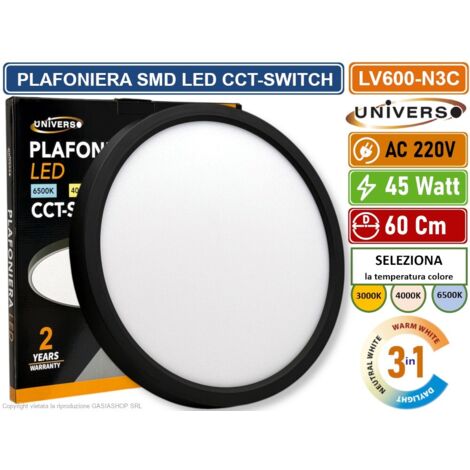 UNIVERSO LV-600-N3C PLAFONIERA ULTRA SLIM SMD LED 45W ROTONDA 60CM IP40 COLORE NERO CCT 3 IN 1 CAMBIA COLORE LUCE