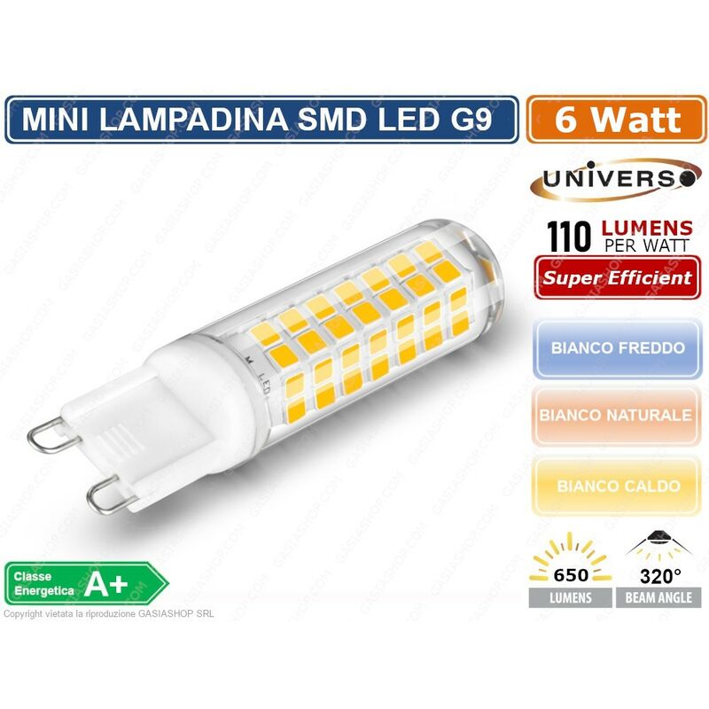 Image of Mini lampadina corn tubolare led smd 2835 G9 6W watt 680 lumen luce calda naturale fredda - Colore Luce: Bianco Caldo - Universo