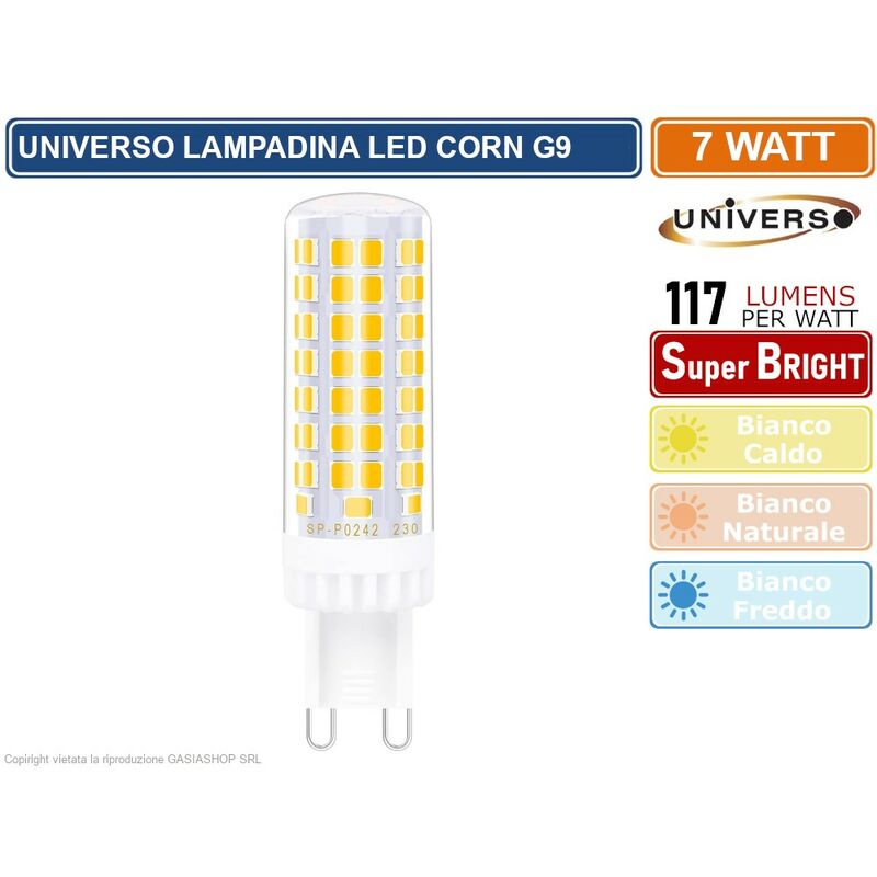 Image of Mini lampadina corn tubolare led smd 2835 G9 7W watt 820 lumen luce calda naturale fredda - Colore Luce: Bianco Caldo - Universo
