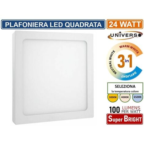 UNIVERSO PLAFONIERA LED QUADRATA 24W SMD IP20 BIANCA COLORE LUCE 3 IN 1 SELEZIONABILE CCT