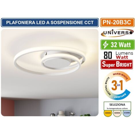 UNIVERSO PN-20B3C PLAFONIERA LAMPADARIO LED SMD A SOFFITTO DESIGN AD ANELLI 32W 3IN1 CCT CAMBIA COLORE LUCE