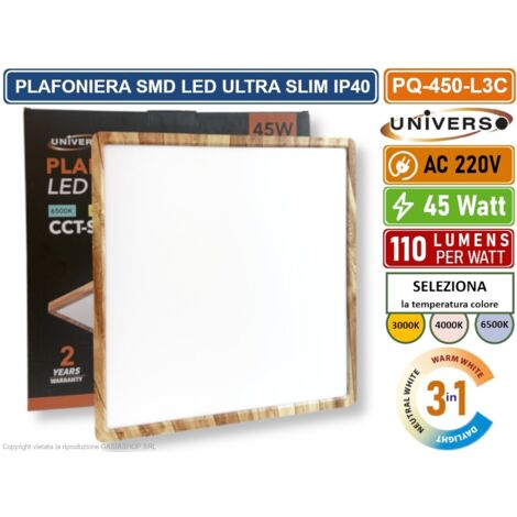 UNIVERSO PQ-450-L3C PLAFONIERA ULTRA SLIM QUADRATA LEGNO SMD LED 45W IP40 CCT 3 IN 1 CAMBIA COLORE LUCE