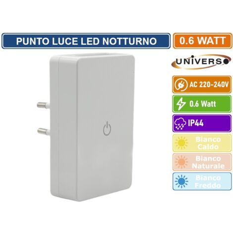 UNIVERSO PUNTO LUCE LED LUCE NOTTURNA 0.6 WATT RETTANGOLARE COLORE BIANCO - 6500K BIANCO FREDDO
