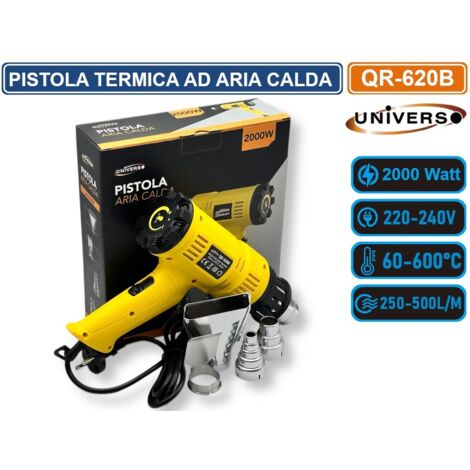 UNIVERSO QR-620B PISTOLA TERMICA AD ARIA CALDA 2000 WATT SVERNICIATORE CON DOPPIO SELETTORE TEMPERATURA FLUSSO ARIA
