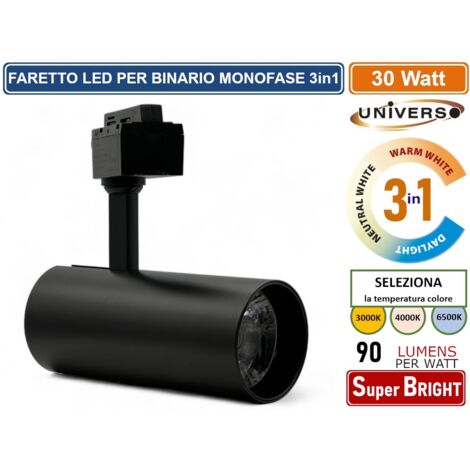 UNIVERSO SL-30W-N3C FARETTO LED DA BINARIO MONOFASE 30W TRACK LIGHT COB 2700 LUMEN CHANGING COLOR CCT 3IN1