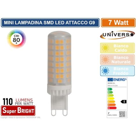 UNIVERSO SPARAC-G9-7W-CE2-N LAMPADINA LED G9 SPOTLIGHT 7W TUBOLARE SMD CHIP 770 LUMEN 3000K 4000K 6500K - Colore Luce:Bianco Freddo