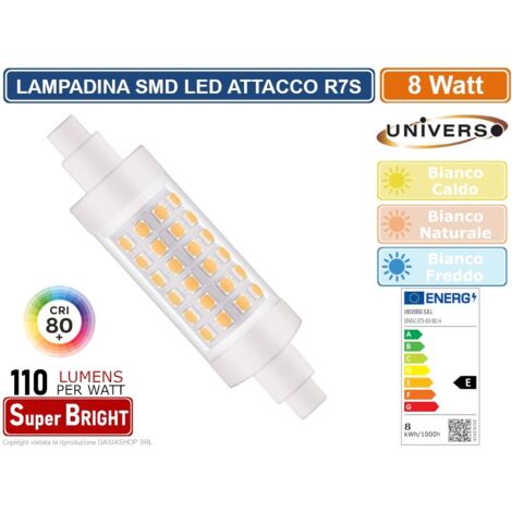 UNIVERSO SPARAC-R7S-8W-001 LAMPADINA LED R7S 8W TUBOLARE 78MM SMD 880 LUMEN 3000K 4000K-6500K - Colore Luce:Bianco Freddo