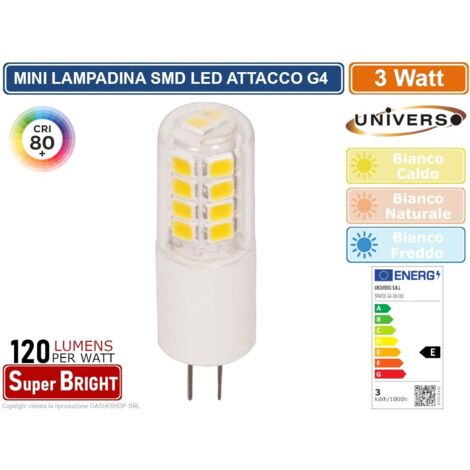UNIVERSO SPARDC-G4-3W-002 LAMPADINA LED G4 SPOTLIGHT 3W TUBOLARE SMD CHIP 360 LUMEN 3000K 4000K 6500K - Colore Luce:Bianco Freddo